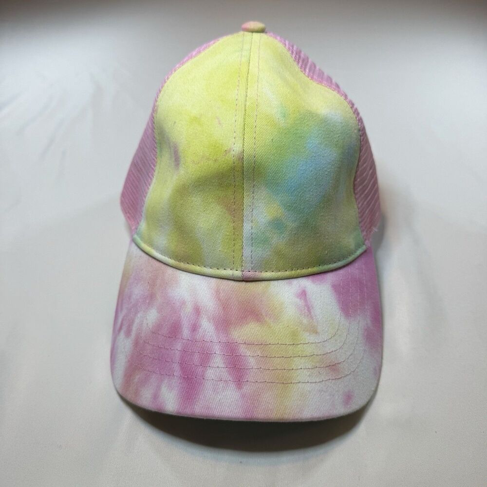 Angela & William Tie Dye Ponytail Trucker Hat Pink Mesh Baseball Cap One Size